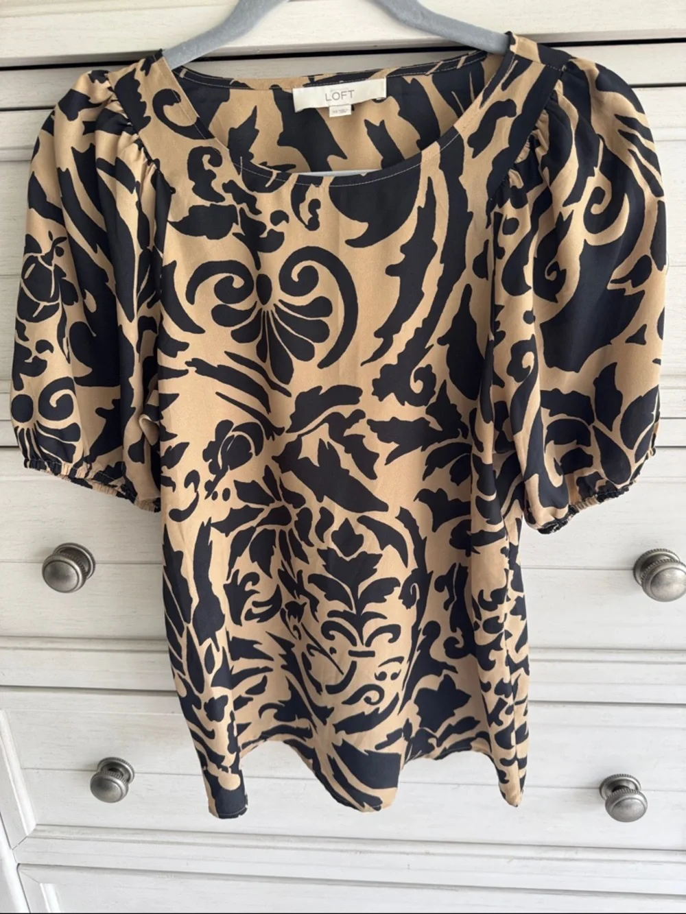 LOFT Baroque Print Puff-Sleeve Blouse SZ X-Small